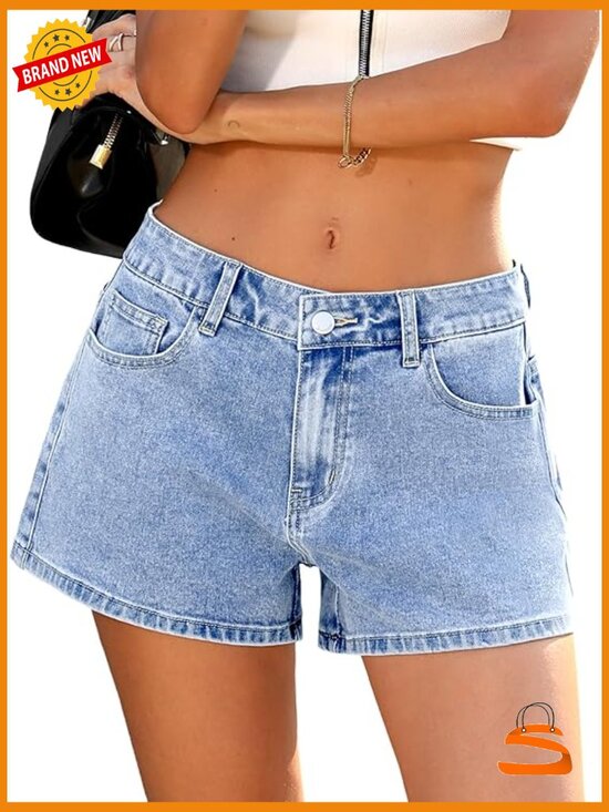 Pants - Baggy Jean Shorts A-Line High Stretchy Denim Jorts Casual Loose Fit